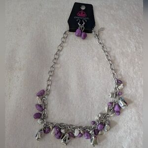 Paparazzi Purple And Silver Dangle Statement Necklace And Earrings Set New